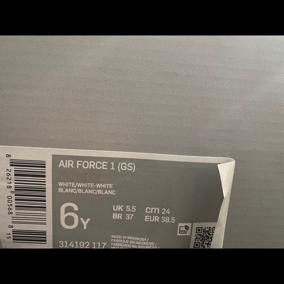 NIKE AIR FORCE 1 (GS) WHITE SZ 6Y/W7.5 314192-117 - Picture 7 of 10
